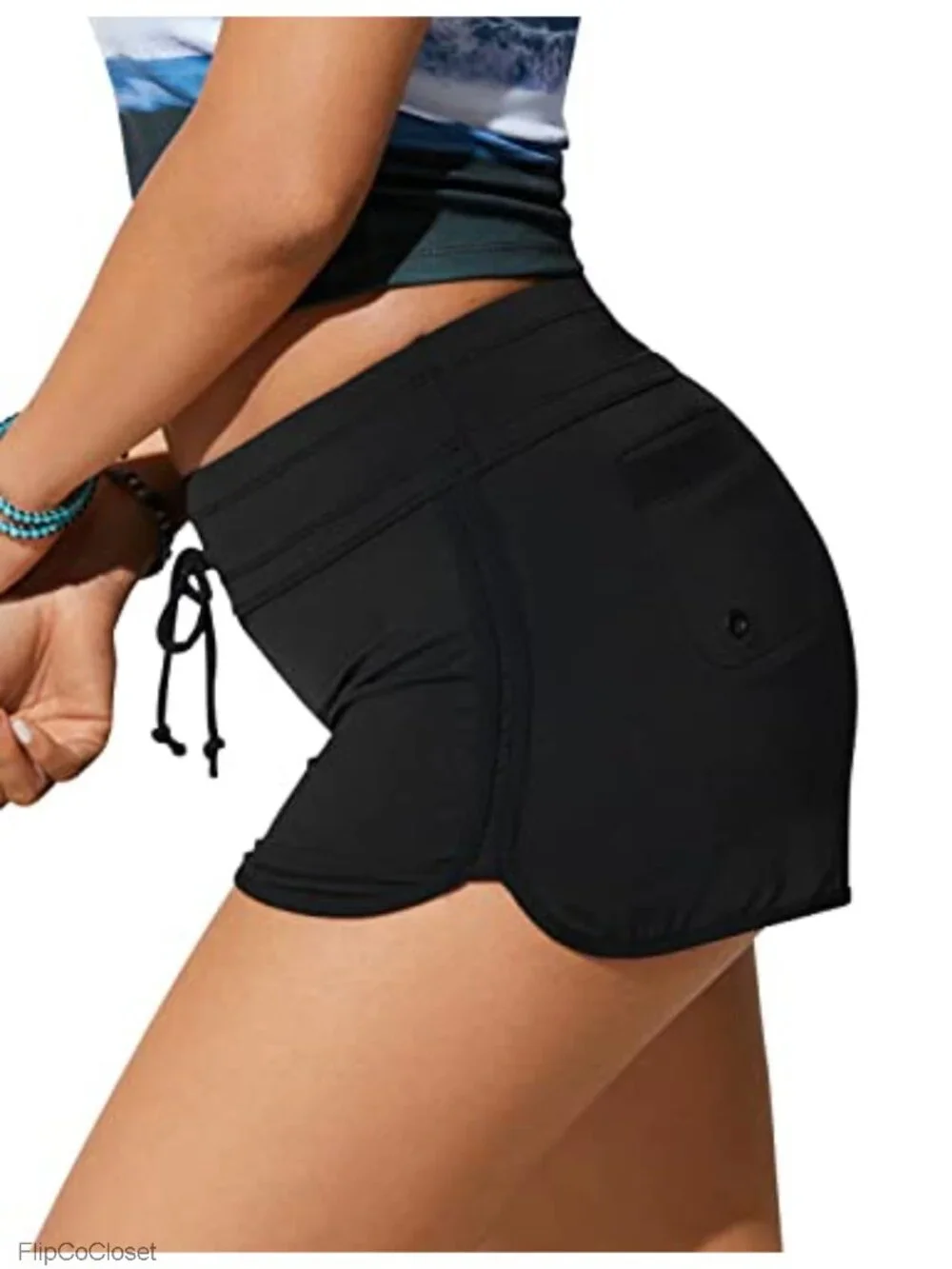 High Waisted Dolphin Hem Swim Shorts with Built-in Briefs, Quick-Dry